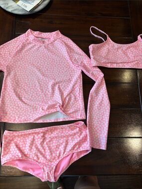 GAP Pink Daisy Long Sleeve Rashguard Swim Set 3 piece